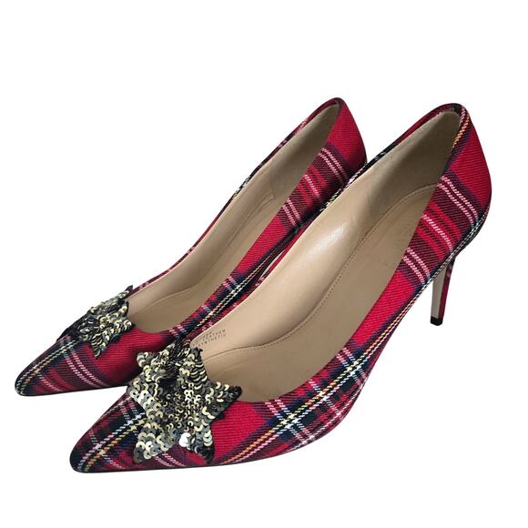 J. Crew Shoes - J.Crew Lucie Pumps Tartan Plaid Star Sequins Red Size US 7 Heels Rock Grunge UK
